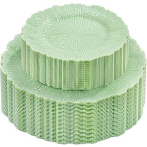 DaYammi 60 PCS Green Plastic Plates,Reef Plate Disposable & Reusable-Heavy Duty Plastic Plates for Party Including 30 Dinner Plate, 30 Dessert Plate,Green Disposable plates for Dinner Parties