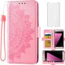 Asuwish Compatible with Samsung Galaxy S7 Wallet Case Tempered Glass Screen Protector Card Holder Flip Purse Accessories Wrist Strap Cell Phone Cover for Glaxay S 7 7s GS7 SM-G930V G930A Rose Gold