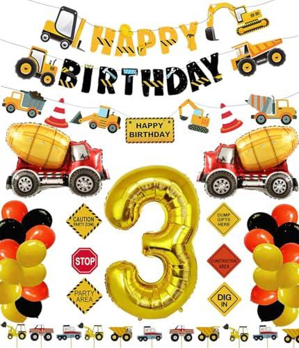 FIGEPO Construction 3rd Birthday Party Supplies for Boys with Dump Truck Theme, Includes Cake Toppers, Balloons, Banners, Signs and More