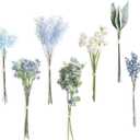 Lookein Artificial Greenery Filler Stems in Bulk 53pcs with 8 Kinds Tall Greenery Stems for Blue Wedding Decor Centerpiece Filler Wedding Bouquet Filler Bridal Bouquet DIY, French Dusty Blue