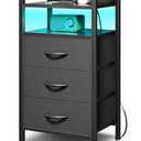 Lazzanto Night Stand Bedside Charger Bedroom - Nightstand with Charging Station & LED Light Strip, Night Stand with Storage Shelf & 3 Fabric Drawers, Morden End Table with U-S-B Ports & AC Outlets