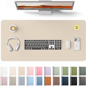 YSAGi Leather Desk Protector, Office Mat, Large Mouse Mat, Non-Slip PU Leather Blotter, Laptop Desk, Waterproof Writing Pad for Office and Home (Eggshell, 35.4" x 17")