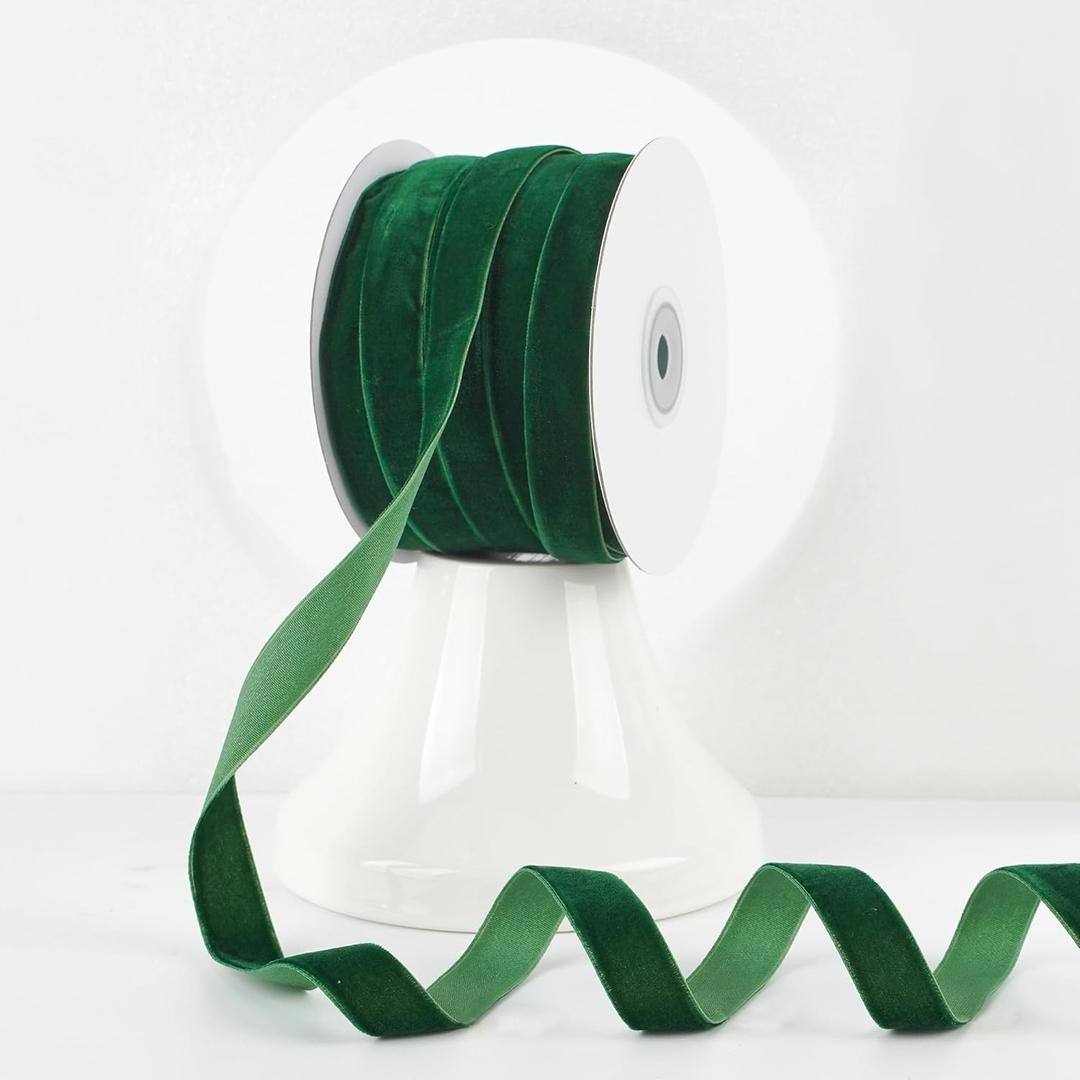 MEEDEE Hunter Green Velvet Ribbon 5/8 Inch Single Face Nylon Velvet Ribbon 25 Yards Velvet Green Ribbons for Christmas Tree, Ornaments, Gift Wrappig, Rustic Wreath, Invitations, Bouquet, Sewing Crafts