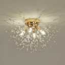 Modern Small Crystal Ceiling Light Fixture, 4-Light Gold Crystal Sputnik Firework Chandelier, Semi Flush Mount Ceiling Light Fixtures for Bedroom Kitchen Hallway Entryway Bathroom(H9.5'' x W17.7'')
