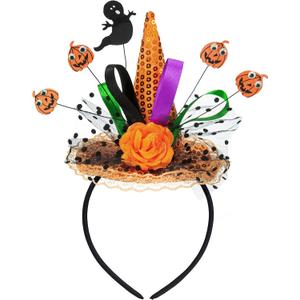 2 x Edoneery Halloween Witch Hat Headband for Women, Fancy Dress Wizard Costume Hair Accessory with Veil for Cosplay Parties