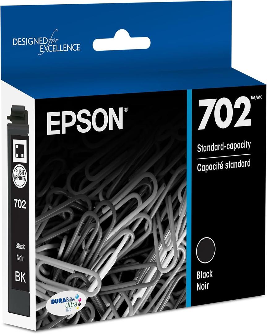 EPSON 702 DURABrite Ultra Ink Standard Capacity Black Cartridge (T702120S) Works with WorkForce Pro WF3720, 3730, 3733