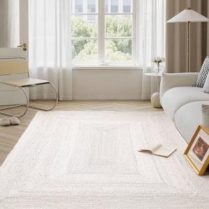 Shatex Jute Rug 5x8 Feet, Handwoven Rustic Area Rug for Bedroom, Living Room, High Traffic Areas, Reversible and Durable Indoor Rug, Off-White