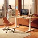 FEZIBO Standing Desk, 48 × 24 Inches Electric Height Adjustable, Sit and Stand Up, Computer Office Desk with Splice Board, White Frame/Maple TOP, 48x24