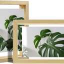 Egofine 4x6 Floating Frames Set of 2, Double Plexiglass Picture Frame, Made of Solid Wood Display Any Size Photo up to 4x6, Wall Mount or Tabletop Standing, Natural Wood
