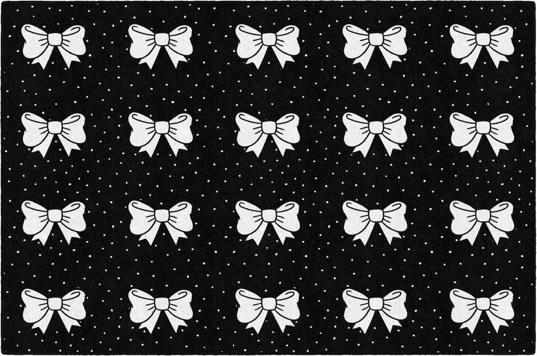 Flagship Carpets Books and Bows Black and White Bow Sit Spots Educational Area Rug for Kids Room, Children's Classroom Rug for Teaching and Playroom, 5' X 7'6"