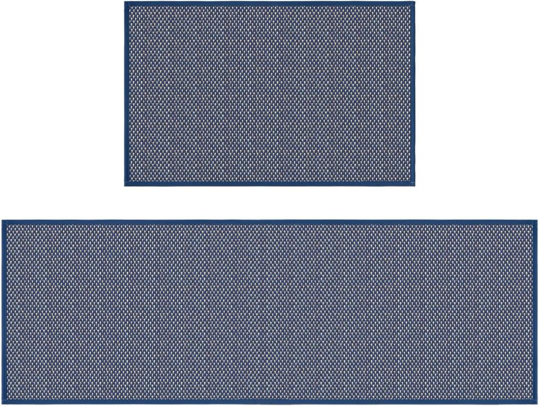 Artoid Mode Washable Non Slip Blue Kitchen Rugs and Mats Set of 2, Rubber Backing Absorbent Kitchen Mats for Floor Front of Sink - 17x29 and 17x47 Inch