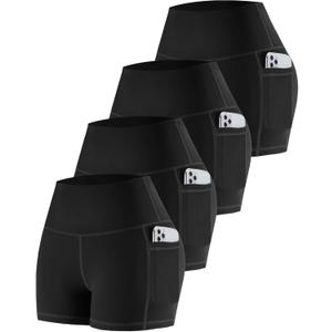 CHRLEISURE Womens Biker Yoga Shorts with Pockets: High Waisted Tummy Control Spandex Workout Athletic Gym Shorts 4 Packs (Medium)