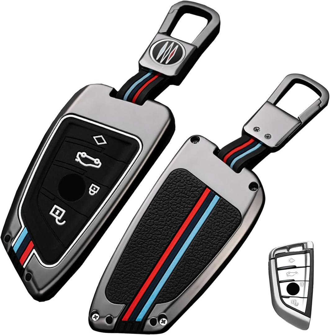 OLLEN Heavy Metal Key Fob Cover Case, Fit for BMW 2 5 6 7 Series X1 X2 X3 X5 X6 GT Series, Full Protection Key Fob Shell Case, Blade Shape, Gunmetal (1 Pcs)