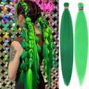 Green+Light Green Pre stretched Braiding Hair 2 Packs Pre feathered Braid Hair Extensions 30 Inches Hair Braids