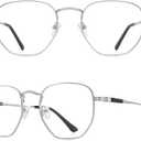 Classic Square Polygon Reading Glasses for Men Women Light Blocking Computer Readers Spring Hinge Metal Frame (Silver)