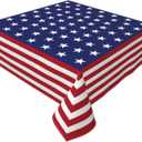 4th of July Tablecloth Square 54x54 Inch Patriotic American Flag Red White Blue Star Stripe Memorial Day Independence Holiday Decorative Table Cloth Rustic for Indoor Party Kitchen Dinner Picnic Decor