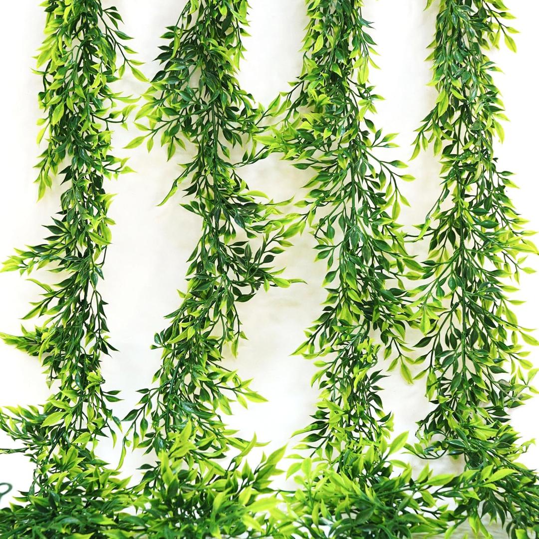 4pcs Artificial Italian Ruscus Greenery Garland 6ft. Greenery Vines Nature Green for Table Home Wedding Decoration
