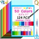 Nidkoud 124 PCS Colored Cardstock 8.5" x 11", 50 Assorted Colors Construction Paper for DIY Crafts, Thick Card Stock Printer Paper for Scrapbooking, Card Making, Kids School Supplies and Party(200GSM)