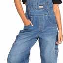 Lana Roux 90s Retro Dungaree Utility Denim Jumpsuit Jean Overalls (Cargo Medium Wash, X-Large)