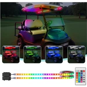 Battery Powered Golf Cart Canopy Lights, 2 Pcs 47.25 Inches Multicolor Golf Cart Roof Light with Remote, IP68 Fully Waterproof Golf Carts Underglow Led Strip Lights for EZGO Yamaha Club Car Boat