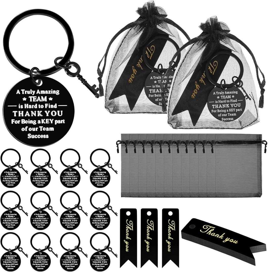 Yinkin 36 Pcs Employee Appreciation Gifts Thank You Coworker Keychain Gifts with Organza Bags and Thank You Cards(Black)