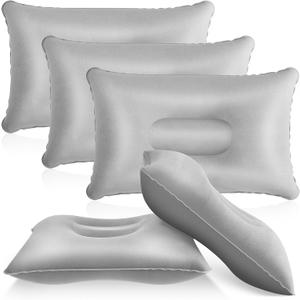 Maitys 5 Pieces Inflatable Travel Pillow Portable Compact Air Pillow Flocked Fabric Backpacking for Camping Hiking Home Office Sleeping Neck Head Lumbar Support(16.93 x 10.63 Inches,Gray)