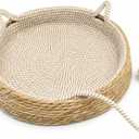 Handwoven Cat Basket Basket with Cotton Rope Liner Cat Ear Design Round Cat Scratcher Bed with Interactive Toy Ball Breathable All Season Scratch-Resistant Woven Cat Bed for Indoor Cats All Breeds
