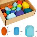 Cllayees 16 Pcs Wooden Stacking Blocks Rocks Building Toys, Colored Solid Wood Stones Pre-School Educational Games Creative Toys for Kids Toddlers