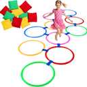 Multi-Game Hopscotch Set with Toss Bean Bags, Hopscotch Ring Game for Kids, Outdoor Physical Games Promoting Coordination, Durable Playground Toys for Boys and Girls