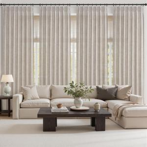 Greyish Brown Linen Sheer 90 Inch Curtains for Sliding Glass Doors 4 Panels Set, Memory Trained Pinch Pleated Light Filtering Country Windows Curtain 90 Inches Long Dining Room Privacy Heavy Drapes