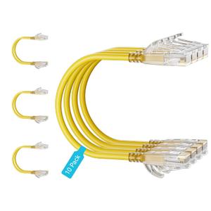 Cat6 Slim Patch Cables 0.5 Feet 10-Pack Yellow, Cat6a Patch Cables 10Gbps 550MHz High-Speed, Cat 6 Ethernet Cable Pure Copper UTP, Flexible & Thin Patch Cable Cat 6 for Network Cabling