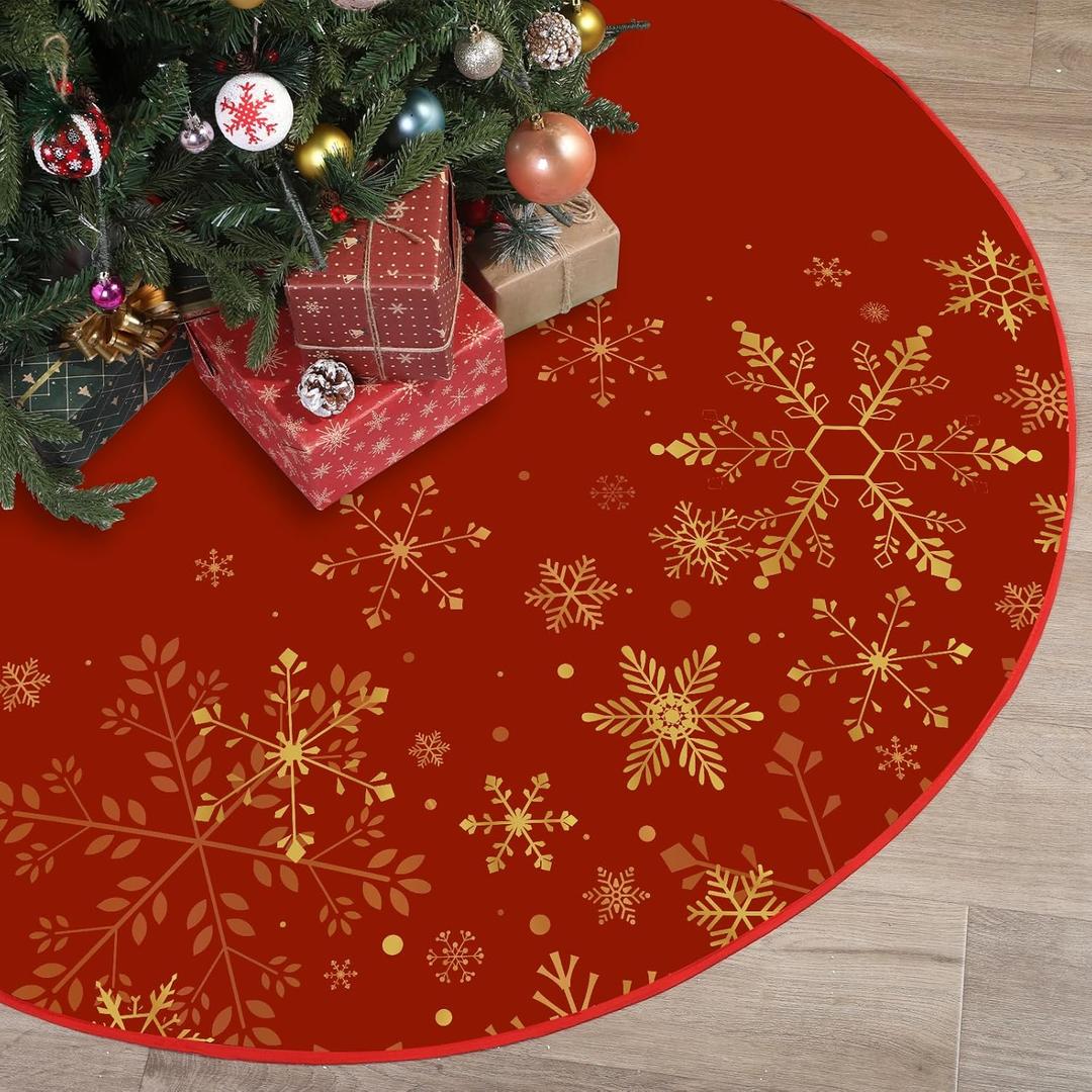 Tiamon 48 Inch Christmas Tree Skirt Large Double Layer Xmas Tree Decoration Christmas Tree Skirt Mat Decor for Winter Holiday Party Christmas Decoration(Red)