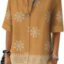Summer Shirts for Women 2026 Short Sleeves Blouses Dressy Casual Tunic Tops (Brown, S)