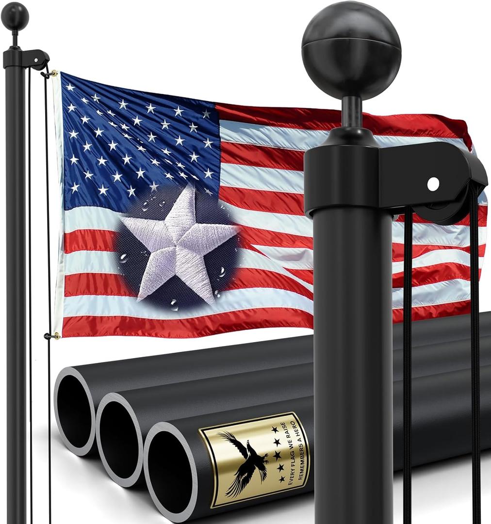 30FT Heavy Duty Flag Pole Kit, Real 11 Gauge Aluminum, 2.4" Large Bottom Tube, True Glory Edition,In Ground Flagpole for Outside House,Residential & Commercial, Gift Box Packaging-120MPH Wind Tested (Black)