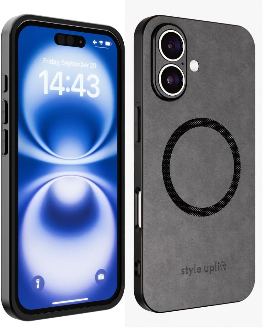 3 x SU - iPhone 16 Plus Premium Gray Suede Magnetic Case - SU.Shield Slim & Protective Design, Compatible with MagSafe, Wireless Charging Suede Case for iPhone 16 Plus (6.7") (Dark Grey (Suede))
