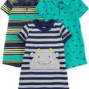 Simple Joys by Carter's Baby Boys' 3-pack Rompers (Green Dinosaur/Navy Stripe/Yellow Stripe)
