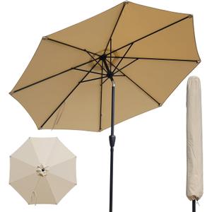Outdoor Patio Umbrella,Patio Table Umbrella with Cover, Push Button Tilt and Crank, 8 Sturdy Ribs UV Protection Waterproof for Garden (9FT, Khaki)