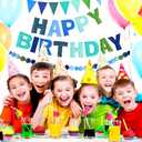 CANREVEL Pre-Strung 3D Rainbow Happy Birthday Banner, 3 PCS Happy Birthday Felt Sign, Pom Pom Garland, Triangle Fabric Bunting, Colorful Reusable Birthday Decorations for Women Men Girls Boys, Blue