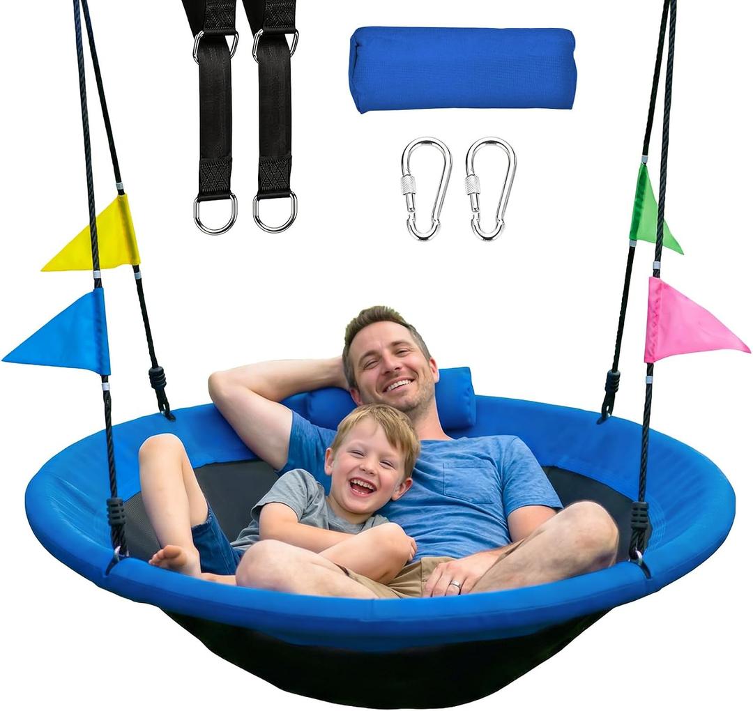HeyZoo Tree Swing, 48 inch Saucer Swing, with Tree Hanging Straps, 900lbs Weight Capacity, for Outdoor Backyard and Playground, Gifts for Kids, Blue