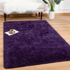 Andecor Soft Fluffy Bedroom Rugs, 3 x 5 Feet Indoor Shaggy Plush Area Rug for Boys Girls Kids Baby College Dorm Living Room Home Decor Floor Carpet, Purple