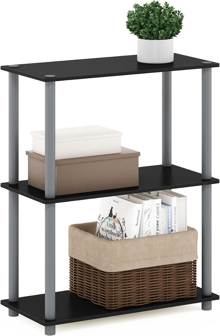 Furinno TURN-N-TUBE Storage Shelves, 3-Tier Book Shelf, Corner Shelf, Toolless Open Shelves, for Organization and Storage, Living Room, Garage, Home Office, Black, 3-Tier Round Tube