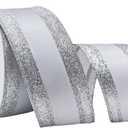 Silver Wired Satin Ribbon with Glitter Edge, 2.5 Inch x 10 Yards - Silver Christmas Ribbon for Tree Decoration, Garland, Wreath, Bow Making, Gift Wrapping, Home Decor