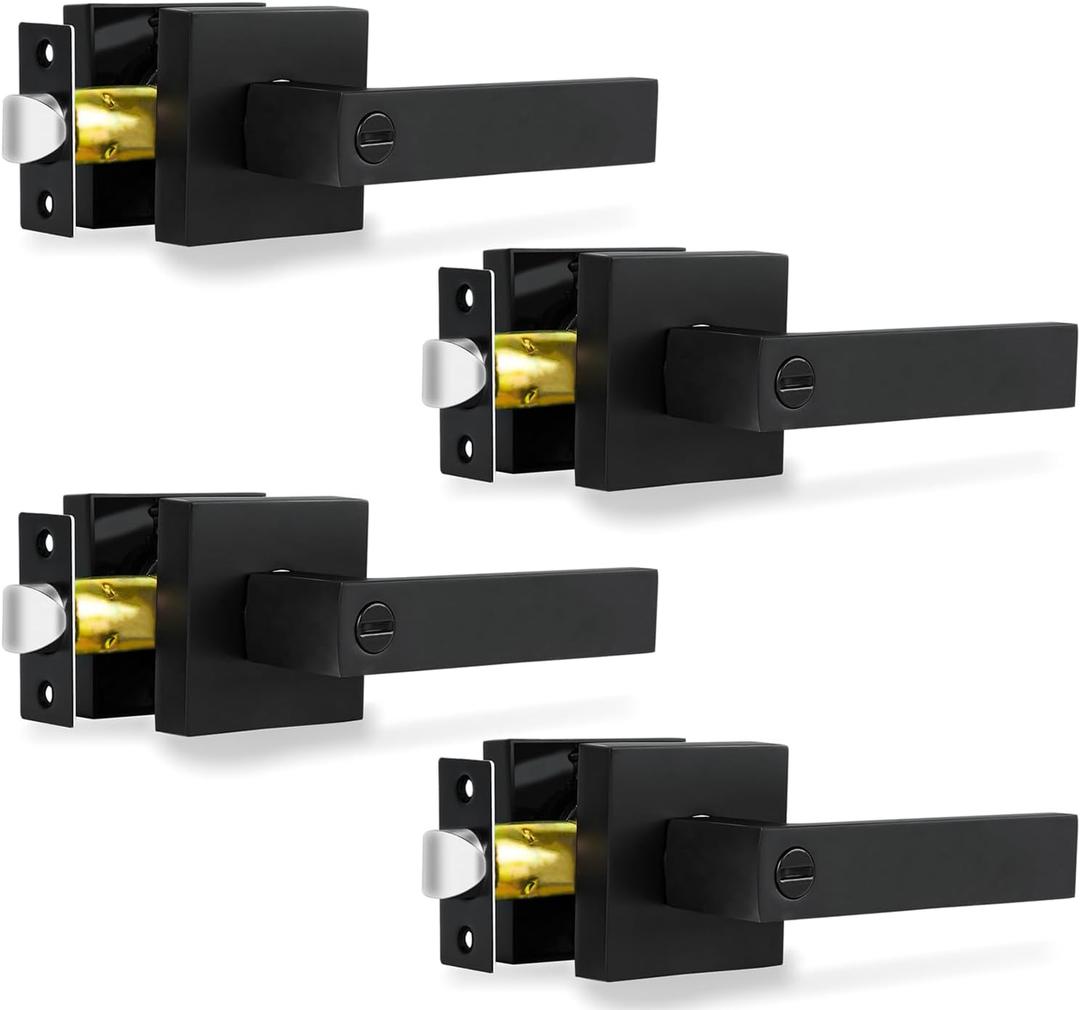 Privacy Door Levers, 4 Pack Matte Black Door Handles Heavy Duty Bed and Bath Door Locks Interior Keyless Locksets, Reversible for Left Right Handed Doors