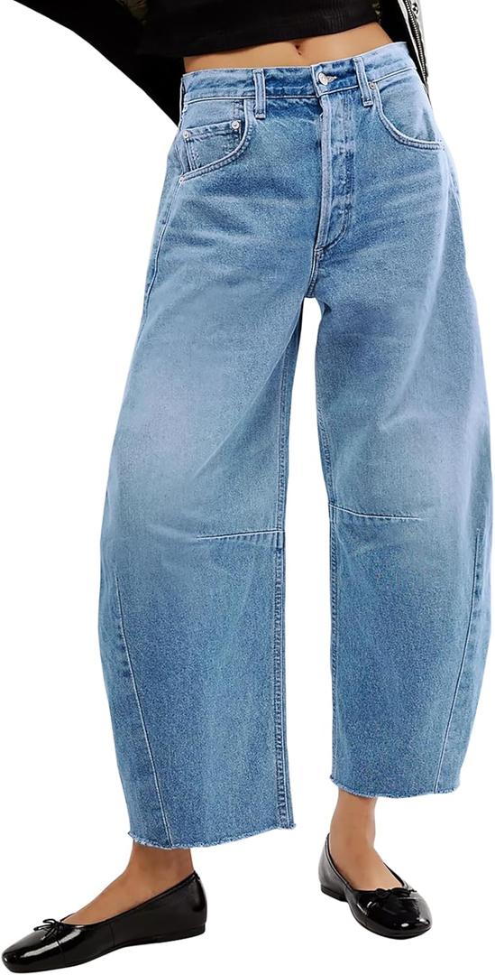 Barrel High Waisted Casual Baggy Trendy Straight Wide Leg Boyfriend Jeans (8, Light Blue)