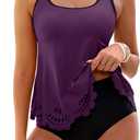 Blooming Jelly Tummy Control Tankini Swimsuits for Women Two Piece Bathing Suit Modest Cut Out Beach Swim Suit 2026 (Large, Dark Purple)