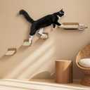 INICIO Cat Shelves Dog Proof Feeding Station with Wall Mounted Shelves, 3 Steps for wall with Floating Shelf for Cats Up to 15lbs, Includes Attached Cat Food Bowl for Convenient Feeding Brown