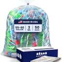 Plasticplace Contractor Trash Bags 55-60 Gallon, Heavy Duty Garbage Bags, 3.0 Mil Clear Trash Bags, Tear-Resistant Large Trash Can Liners for Construction, Recycling & Home Improvement (50 Count)