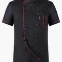 Men's Chef Coat Uniform Short Sleeve Cook Jacket Restaurant Kitchen Work Breathable Clothes, L