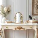 Vintage Desk Makeup Mirror, 11.8" L x 7.9" W Antique Gold Vanity Table Mirror, Metal Framed Arched Small Standing Mirrors with Beaded, 360 Adjustable Rotation for Tabletop, Bedroom