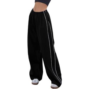 Himosyber Women's Parachute Pants Baggy Elasitc Waist Relaxed Y2K Track Pant Trousers (Black), S